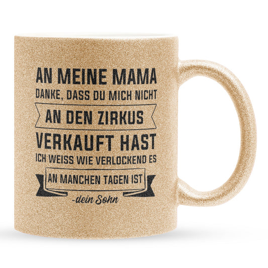 22Feels® Mama Geschenk von Sohn - Glitzertasse mit Spruch (Gold, 320ml)-Glitzertasse Gold 320ml-22Feels