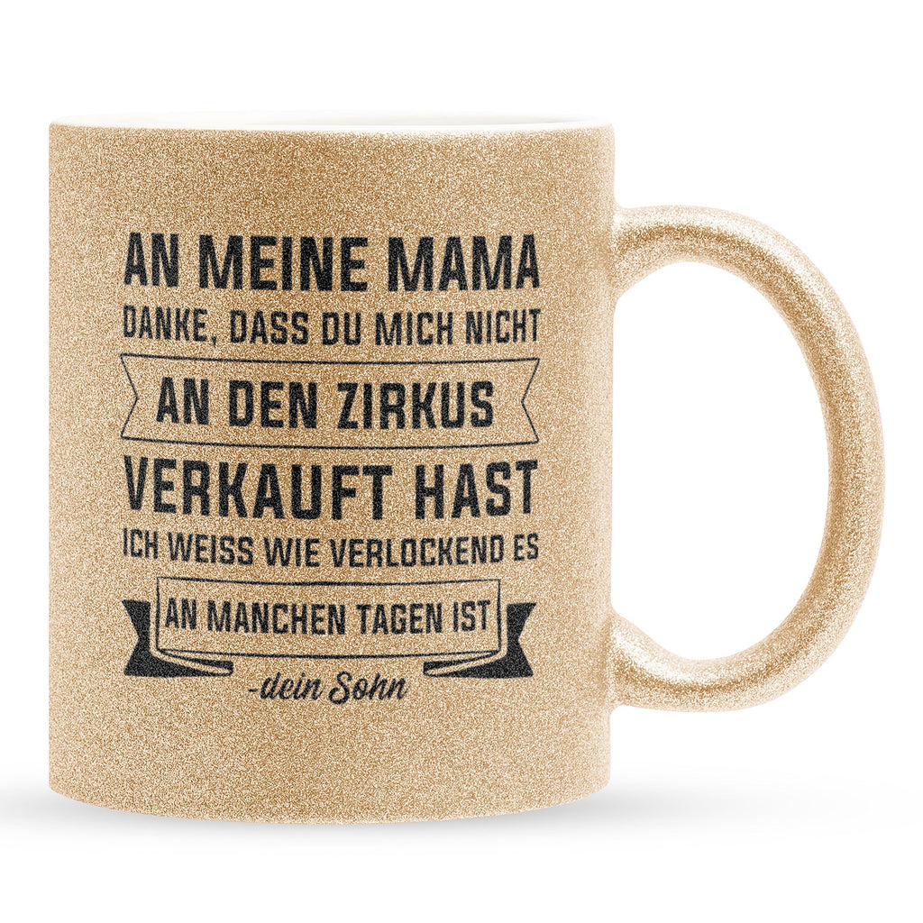 22Feels® Mama Geschenk von Sohn - Glitzertasse mit Spruch (Gold, 320ml)-Glitzertasse Gold 320ml-22Feels