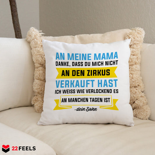 22Feels® Mama Geschenk vom Sohn - Kissen mit Spruch (Weiss 40x40cm)-Kissen Weiss 40x40-22Feels