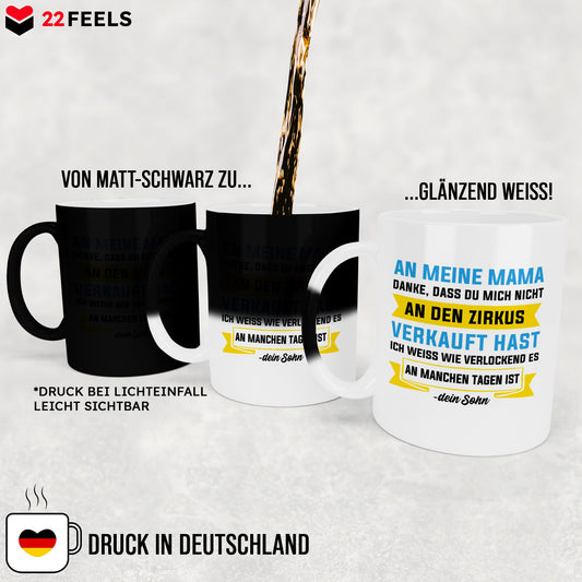 22Feels® Mama Geschenk von Sohn - Zaubertasse mit Spruch (Matt-Schwarz und Weiss, 320ml)-Farbwechsel Tasse Matt 320ml-22Feels