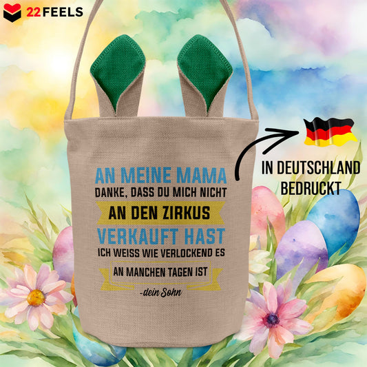 22Feels® Mama Osterkorb von Sohn Mutter mit Henkel Ostergeschenk Tragetasche Ostern Deko Osternest Körbchen Hasenohren (Beige/Grün)-Ostern Tragetasche-22Feels