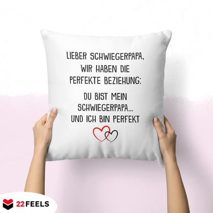 22Feels® Schwiegerpapa Geschenk - Kissen mit Spruch (Weiss 40x40cm)-Kissen Weiss 40x40-22Feels