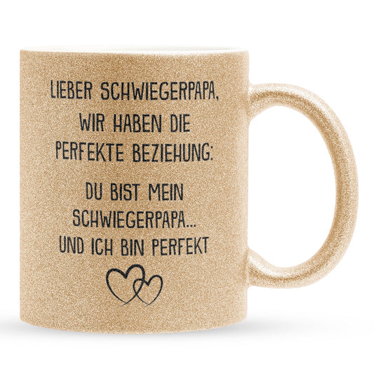 22Feels® Schwiegerpapa Geschenk - Glitzertasse mit Spruch (Gold, 320ml)-Glitzertasse Gold 320ml-22Feels