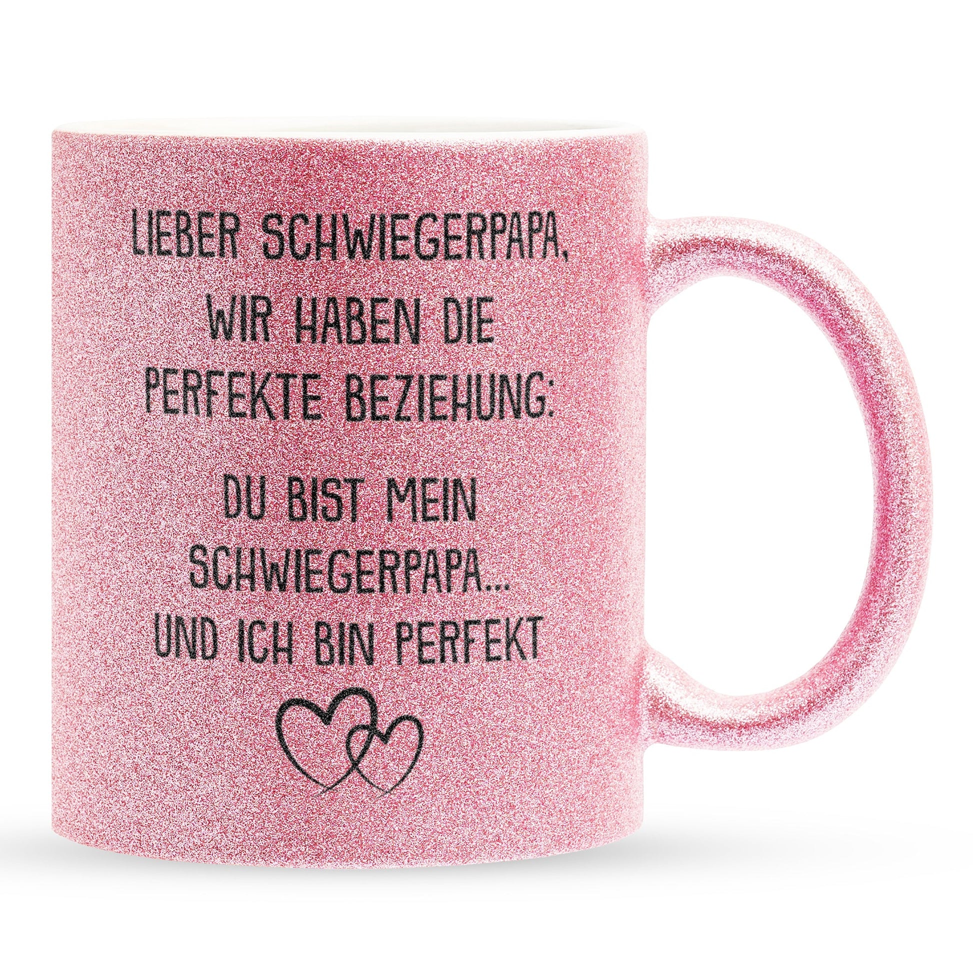 22Feels® Schwiegerpapa Geschenk - Glitzertasse mit Spruch (Pink, 320ml)-Glitzertasse Pink 320ml-22Feels