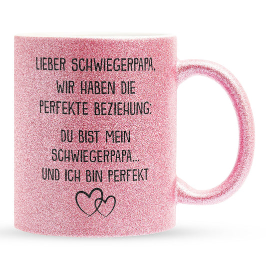22Feels® Schwiegerpapa Geschenk - Glitzertasse mit Spruch (Pink, 320ml)-Glitzertasse Pink 320ml-22Feels