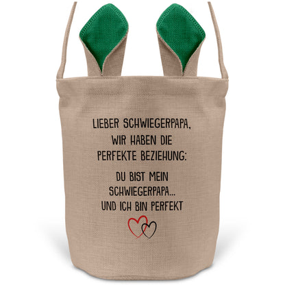 22Feels® Schwiegerpapa Osterkorb mit Henkel Ostergeschenk Tragetasche Ostern Deko Osternest Körbchen Hasenohren (Beige/Grün)-Ostern Tragetasche-22Feels