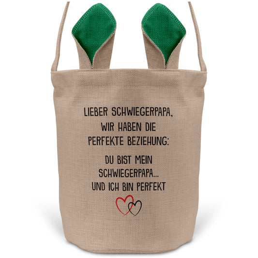 22Feels® Schwiegerpapa Osterkorb mit Henkel Ostergeschenk Tragetasche Ostern Deko Osternest Körbchen Hasenohren (Beige/Grün)-Ostern Tragetasche-22Feels