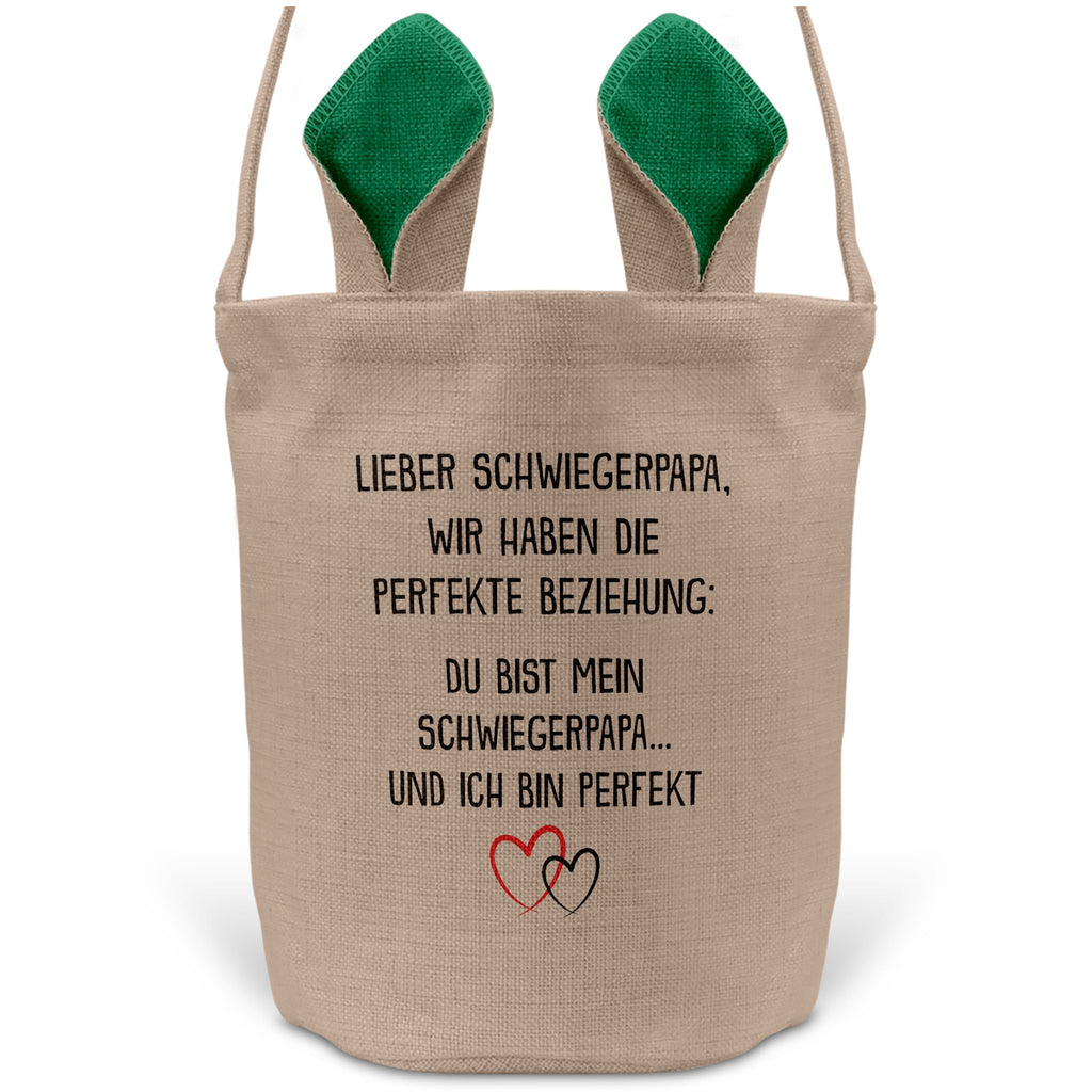 22Feels® Schwiegerpapa Osterkorb mit Henkel Ostergeschenk Tragetasche Ostern Deko Osternest Körbchen Hasenohren (Beige/Grün)-Ostern Tragetasche-22Feels