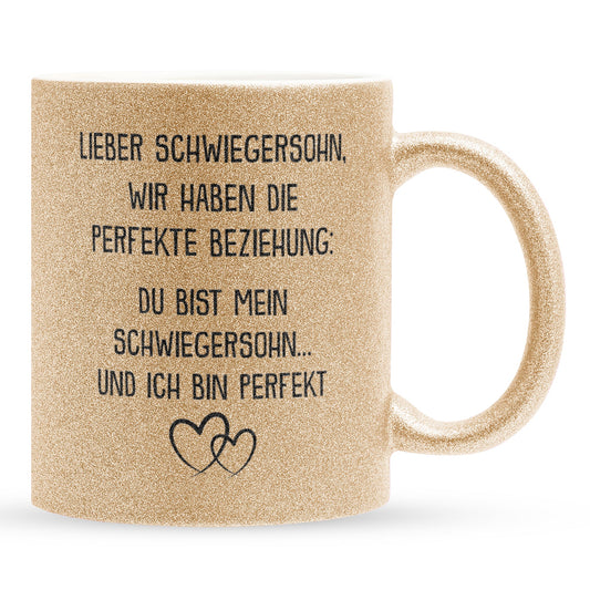 22Feels® Schwiegersohn Geschenk - Glitzertasse mit Spruch (Gold, 320ml)-Glitzertasse Gold 320ml-22Feels