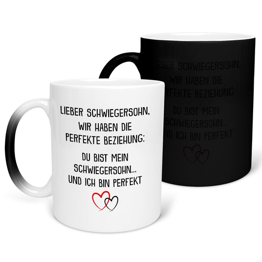 22Feels® Schwiegersohn Geschenk - Zaubertasse mit Spruch (Matt-Schwarz und Weiss, 320ml)-Farbwechsel Tasse Matt 320ml-22Feels