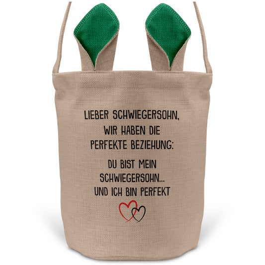 22Feels® Schwiegersohn Männer Osterkorb mit Henkel Ostergeschenk Tragetasche Ostern Deko Osternest Körbchen Hasenohren (Beige/Grün)-Ostern Tragetasche-22Feels