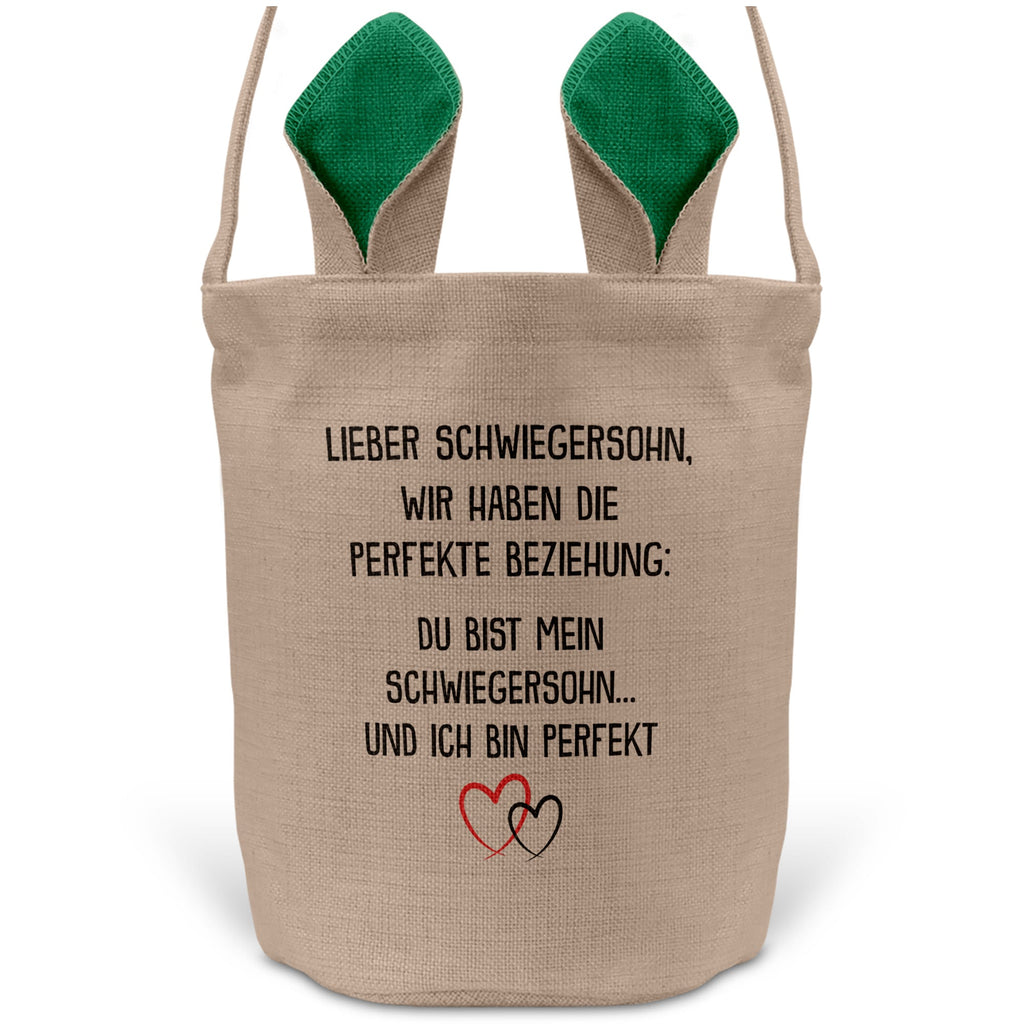 22Feels® Schwiegersohn Männer Osterkorb mit Henkel Ostergeschenk Tragetasche Ostern Deko Osternest Körbchen Hasenohren (Beige/Grün)-Ostern Tragetasche-22Feels