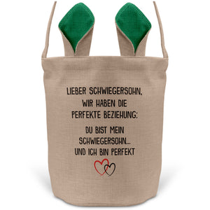 22Feels® Schwiegersohn Männer Osterkorb mit Henkel Ostergeschenk Tragetasche Ostern Deko Osternest Körbchen Hasenohren (Beige/Grün)-Ostern Tragetasche-22Feels