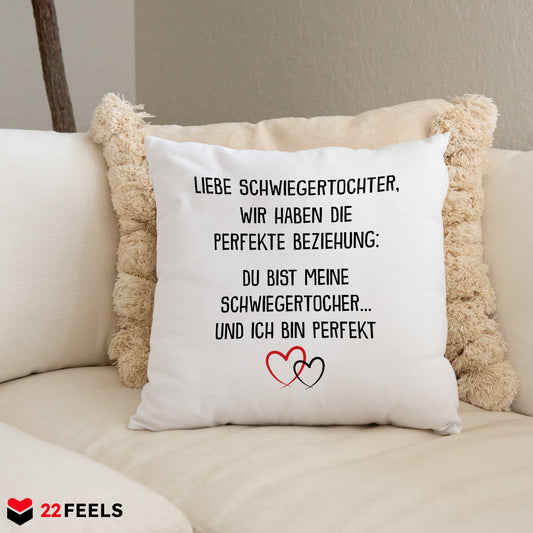 22Feels® Schwiegertochter Geschenk - Kissen mit Spruch (Weiss 40x40cm)-Kissen Weiss 40x40-22Feels