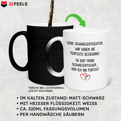 22Feels® Schwiegertochter Geschenk - Zaubertasse mit Spruch (Matt-Schwarz und Weiss, 320ml)-Farbwechsel Tasse Matt 320ml-22Feels