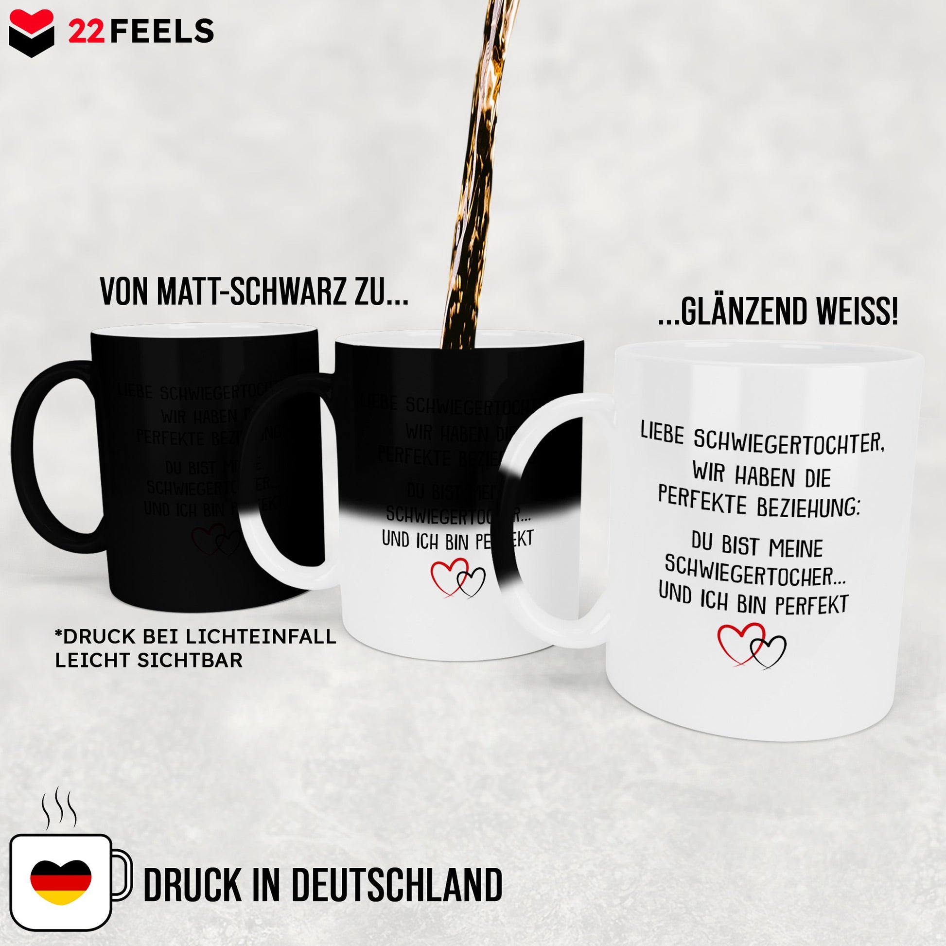 22Feels® Schwiegertochter Geschenk - Zaubertasse mit Spruch (Matt-Schwarz und Weiss, 320ml)-Farbwechsel Tasse Matt 320ml-22Feels
