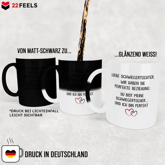 22Feels® Schwiegertochter Geschenk - Zaubertasse mit Spruch (Matt-Schwarz und Weiss, 320ml)-Farbwechsel Tasse Matt 320ml-22Feels