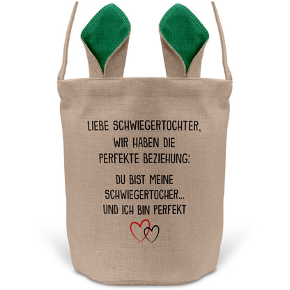 22Feels® Schwiegertochter Frauen Osterkorb mit Henkel Ostergeschenk Tragetasche Ostern Deko Osternest Körbchen Hasenohren (Beige/Grün)-Ostern Tragetasche-22Feels