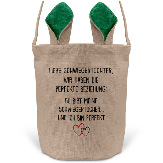 22Feels® Schwiegertochter Frauen Osterkorb mit Henkel Ostergeschenk Tragetasche Ostern Deko Osternest Körbchen Hasenohren (Beige/Grün)-Ostern Tragetasche-22Feels