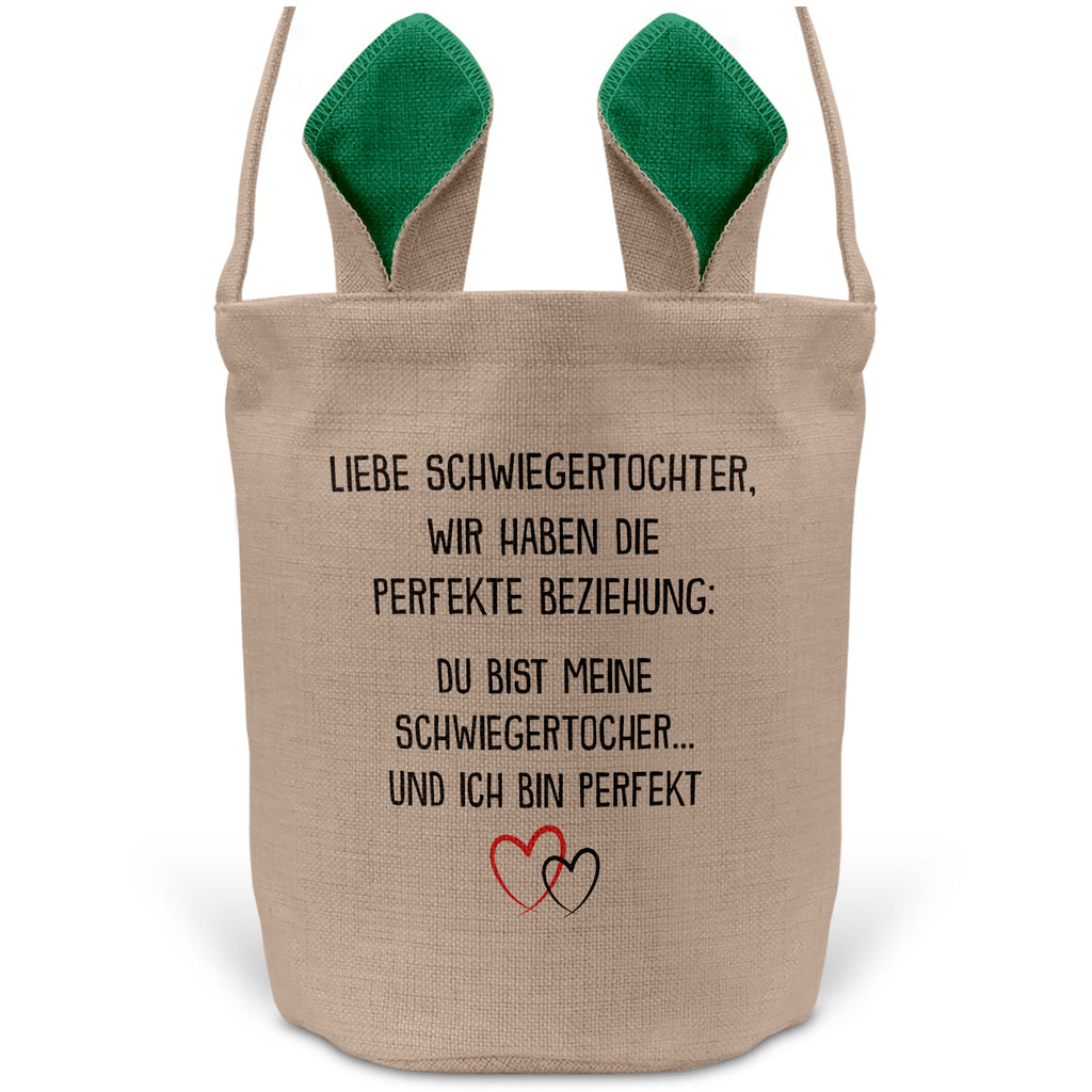 22Feels® Schwiegertochter Frauen Osterkorb mit Henkel Ostergeschenk Tragetasche Ostern Deko Osternest Körbchen Hasenohren (Beige/Grün)-Ostern Tragetasche-22Feels