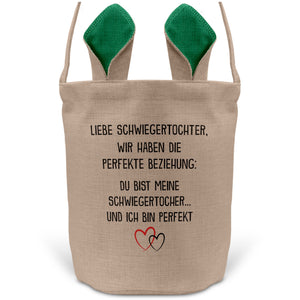22Feels® Schwiegertochter Frauen Osterkorb mit Henkel Ostergeschenk Tragetasche Ostern Deko Osternest Körbchen Hasenohren (Beige/Grün)-Ostern Tragetasche-22Feels
