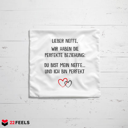 22Feels® Neffe Geschenk - Kissen mit Spruch (Weiss 40x40cm)-Kissen Weiss 40x40-22Feels