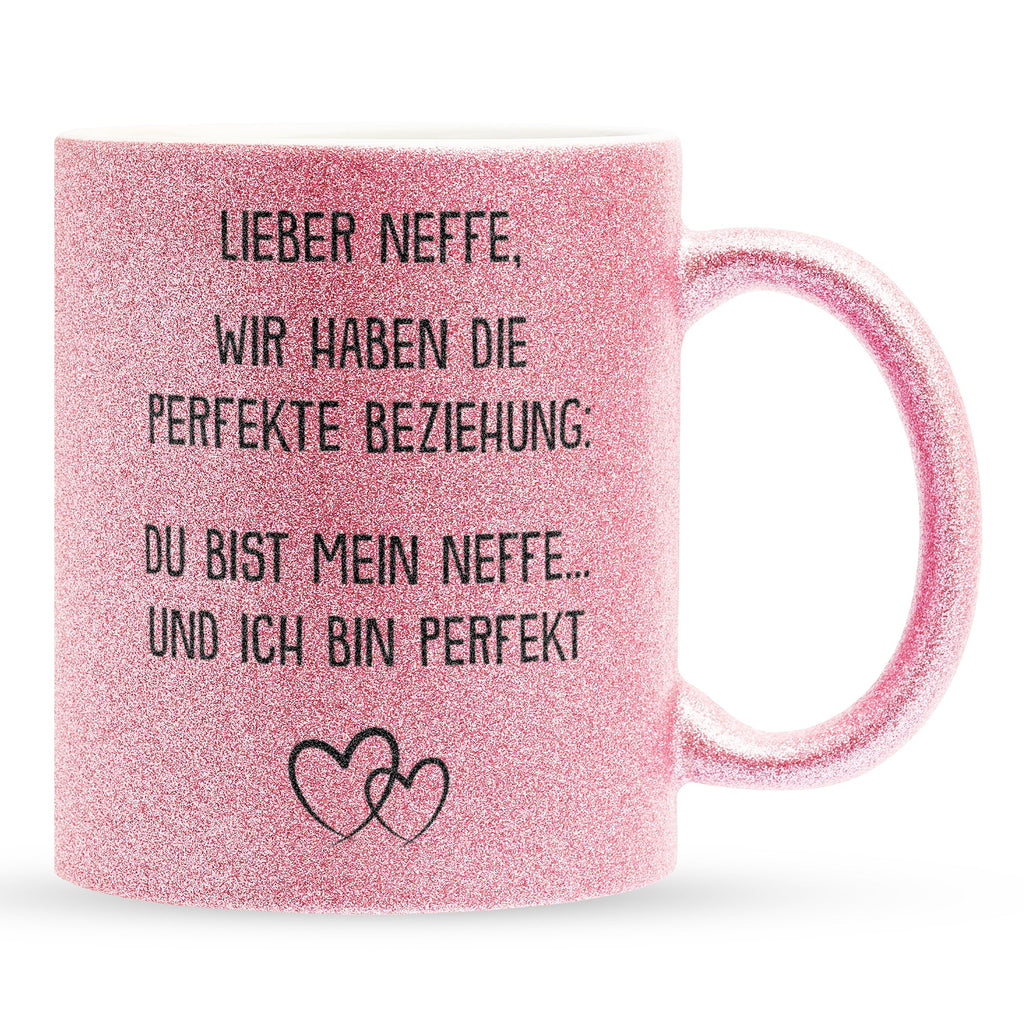 22Feels® Neffe Geschenk - Glitzertasse mit Spruch (Pink, 320ml)-Glitzertasse Pink 320ml-22Feels