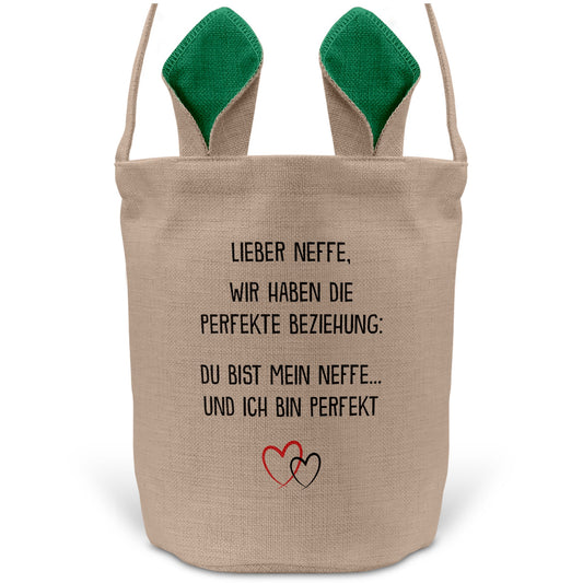 22Feels® Neffe Junge Osterkorb mit Henkel Ostergeschenk Tragetasche Ostern Deko Osternest Körbchen Hasenohren (Beige/Grün)-Ostern Tragetasche-22Feels