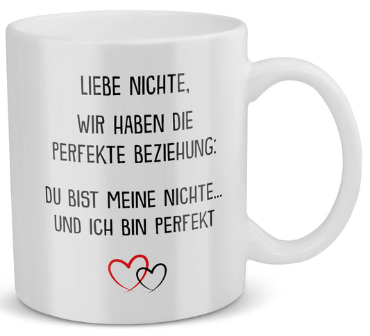 22Feels® Nichte Geschenk von Onkel - Tasse mit Spruch: Die Perfekte Beziehung (Weiss, 320ml)-Weisse Tasse 320ml-22Feels