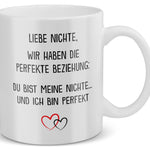 22Feels® Nichte Geschenk von Onkel - Tasse mit Spruch: Die Perfekte Beziehung (Weiss, 320ml)-Weisse Tasse 320ml-22Feels
