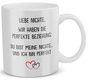 22Feels® Nichte Geschenk von Onkel - Tasse mit Spruch: Die Perfekte Beziehung (Weiss, 320ml)-Weisse Tasse 320ml-22Feels