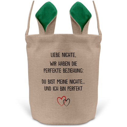 22Feels® Nichte Mädchen Osterkorb mit Henkel Ostergeschenk Tragetasche Ostern Deko Osternest Körbchen Hasenohren (Beige/Grün)-Ostern Tragetasche-22Feels