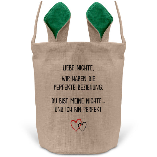 22Feels® Nichte Mädchen Osterkorb mit Henkel Ostergeschenk Tragetasche Ostern Deko Osternest Körbchen Hasenohren (Beige/Grün)-Ostern Tragetasche-22Feels