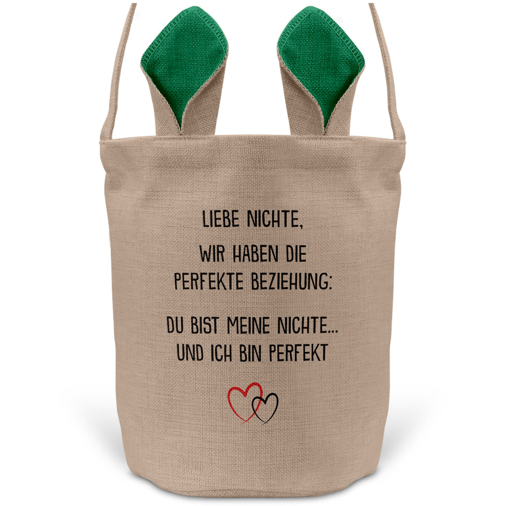 22Feels® Nichte Mädchen Osterkorb mit Henkel Ostergeschenk Tragetasche Ostern Deko Osternest Körbchen Hasenohren (Beige/Grün)-Ostern Tragetasche-22Feels