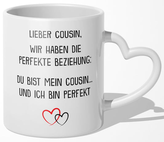 22Feels® Cousin Geschenk - Tasse mit Spruch (Herzhenkel, Weiss, 320ml)-Tasse Weiss Herzhenkel 320ml-22Feels