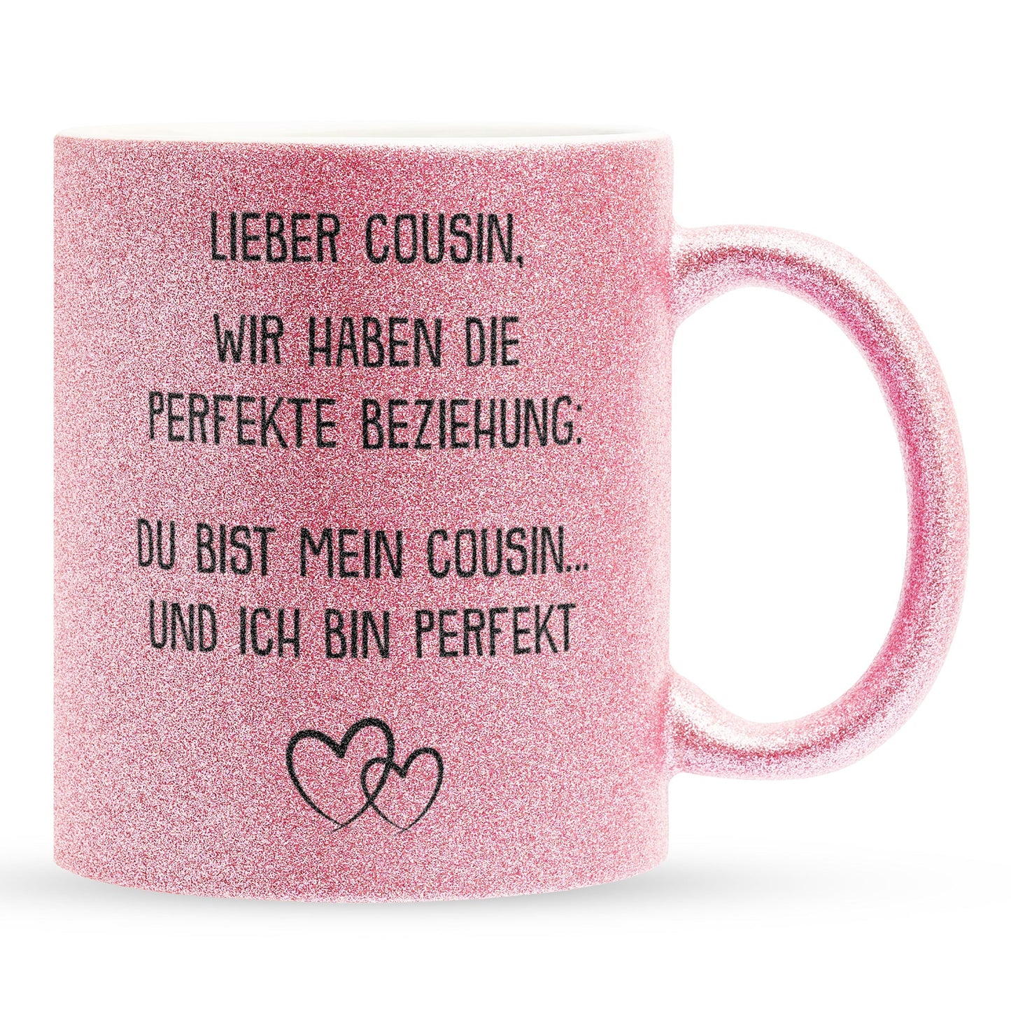 22Feels® Cousin Geschenk - Glitzertasse mit Spruch (Pink, 320ml)-Glitzertasse Pink 320ml-22Feels
