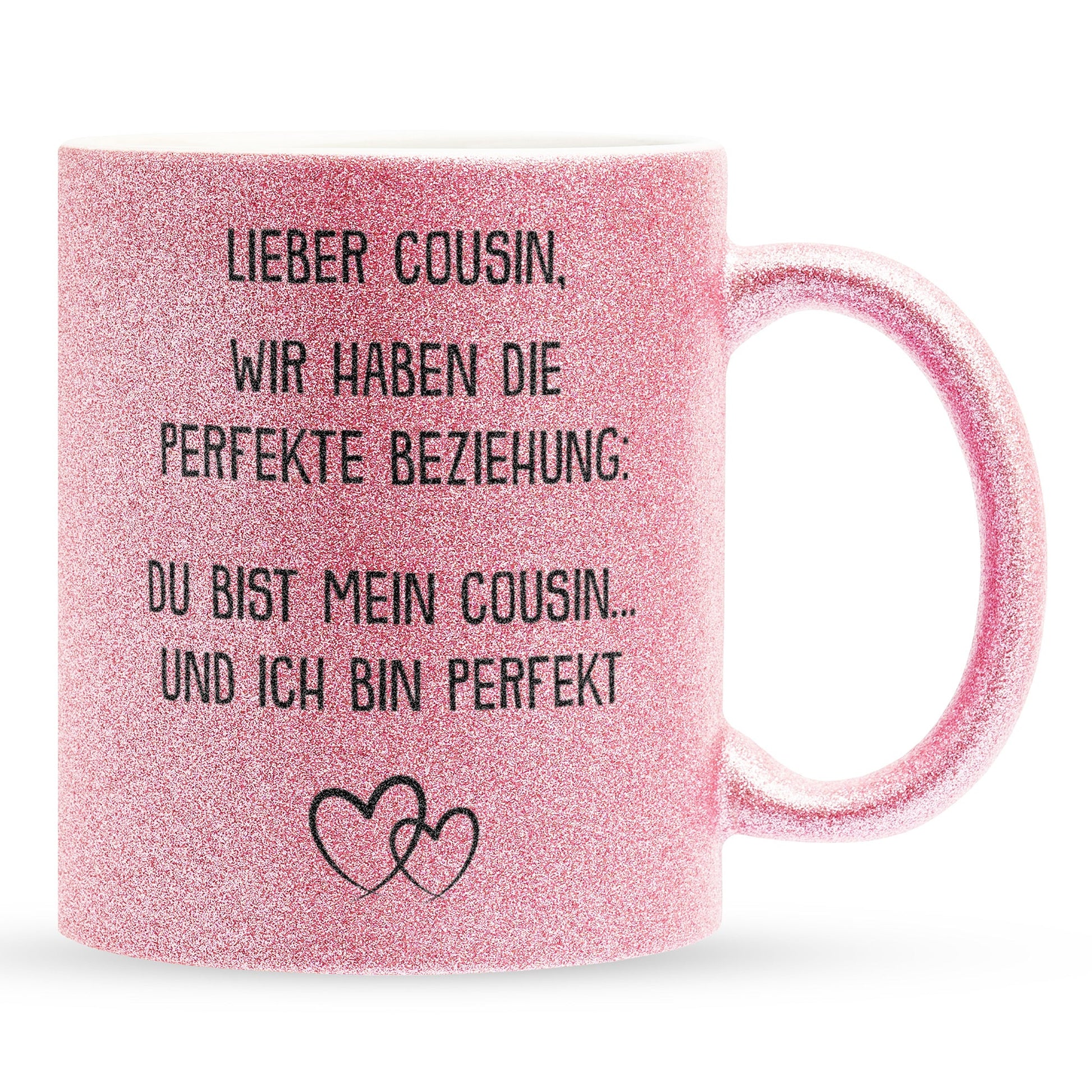 22Feels® Cousin Geschenk - Glitzertasse mit Spruch (Pink, 320ml)-Glitzertasse Pink 320ml-22Feels