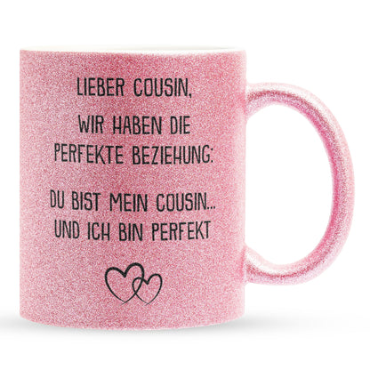 22Feels® Cousin Geschenk - Glitzertasse mit Spruch (Pink, 320ml)-Glitzertasse Pink 320ml-22Feels
