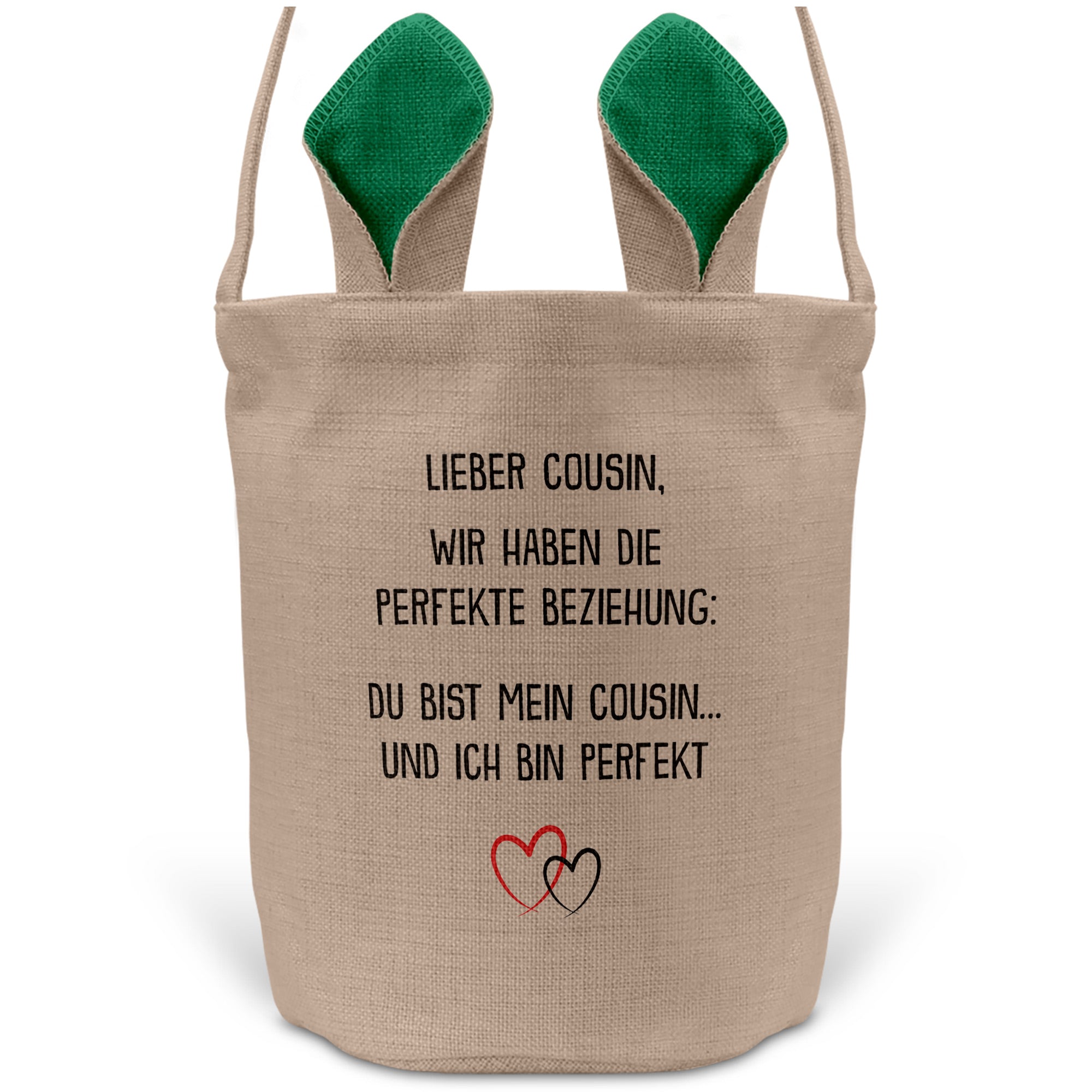 22Feels® Cousin Jungs Osterkorb mit Henkel Ostergeschenk Tragetasche Ostern Deko Osternest Körbchen Hasenohren (Beige/Grün)-Ostern Tragetasche-22Feels