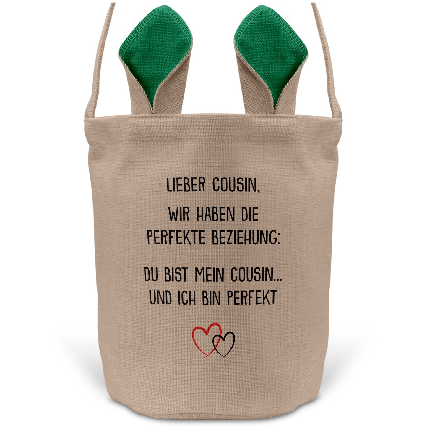 22Feels® Cousin Jungs Osterkorb mit Henkel Ostergeschenk Tragetasche Ostern Deko Osternest Körbchen Hasenohren (Beige/Grün)-Ostern Tragetasche-22Feels