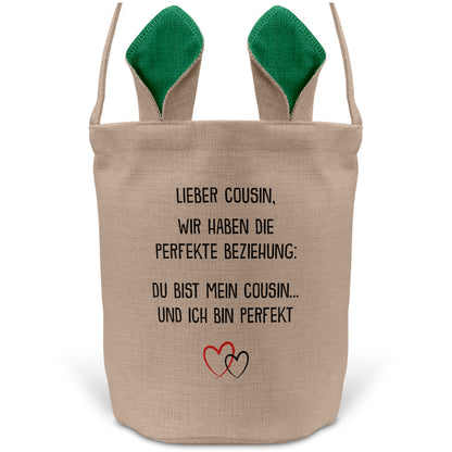 22Feels® Cousin Jungs Osterkorb mit Henkel Ostergeschenk Tragetasche Ostern Deko Osternest Körbchen Hasenohren (Beige/Grün)-Ostern Tragetasche-22Feels