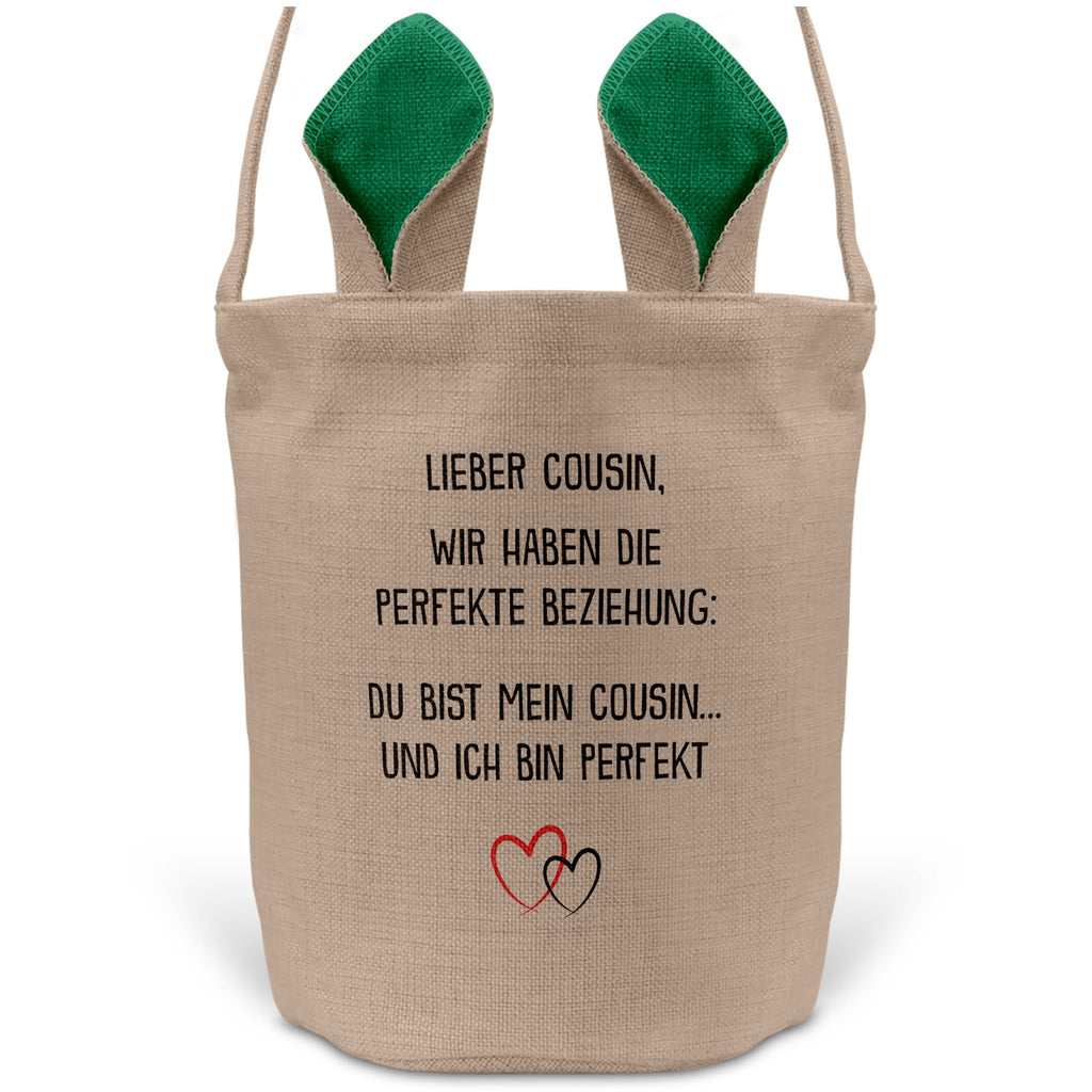 22Feels® Cousin Jungs Osterkorb mit Henkel Ostergeschenk Tragetasche Ostern Deko Osternest Körbchen Hasenohren (Beige/Grün)-Ostern Tragetasche-22Feels