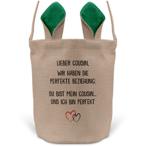 22Feels® Cousin Jungs Osterkorb mit Henkel Ostergeschenk Tragetasche Ostern Deko Osternest Körbchen Hasenohren (Beige/Grün)-Ostern Tragetasche-22Feels