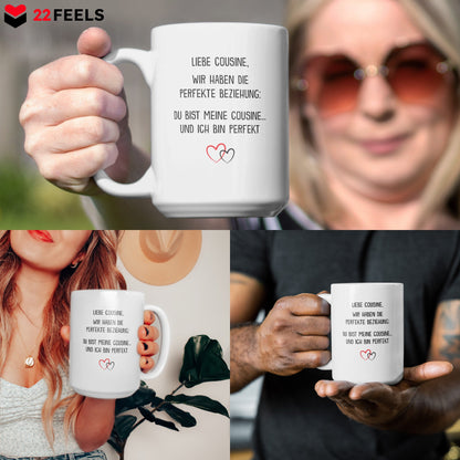 22Feels® Cousine Geschenk - XL Tasse mit Spruch (Weiss, 440ml)-Weisse XL Tasse 440ml-22Feels