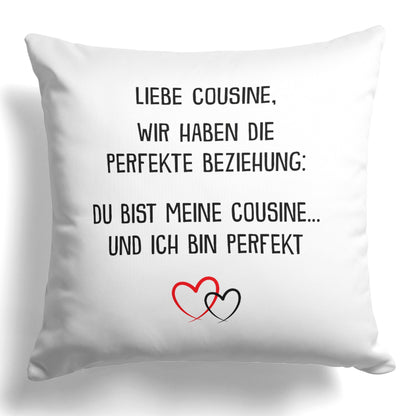 22Feels® Cousine Geschenk - Kissen mit Spruch (Weiss 40x40cm)-Kissen Weiss 40x40-22Feels