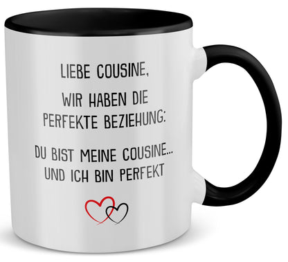 22Feels® Cousine Geschenk - Tasse mit Spruch (Weiss-Schwarz, 320ml)-TwoTone Tasse Weiss-Schwarz 320ml-22Feels