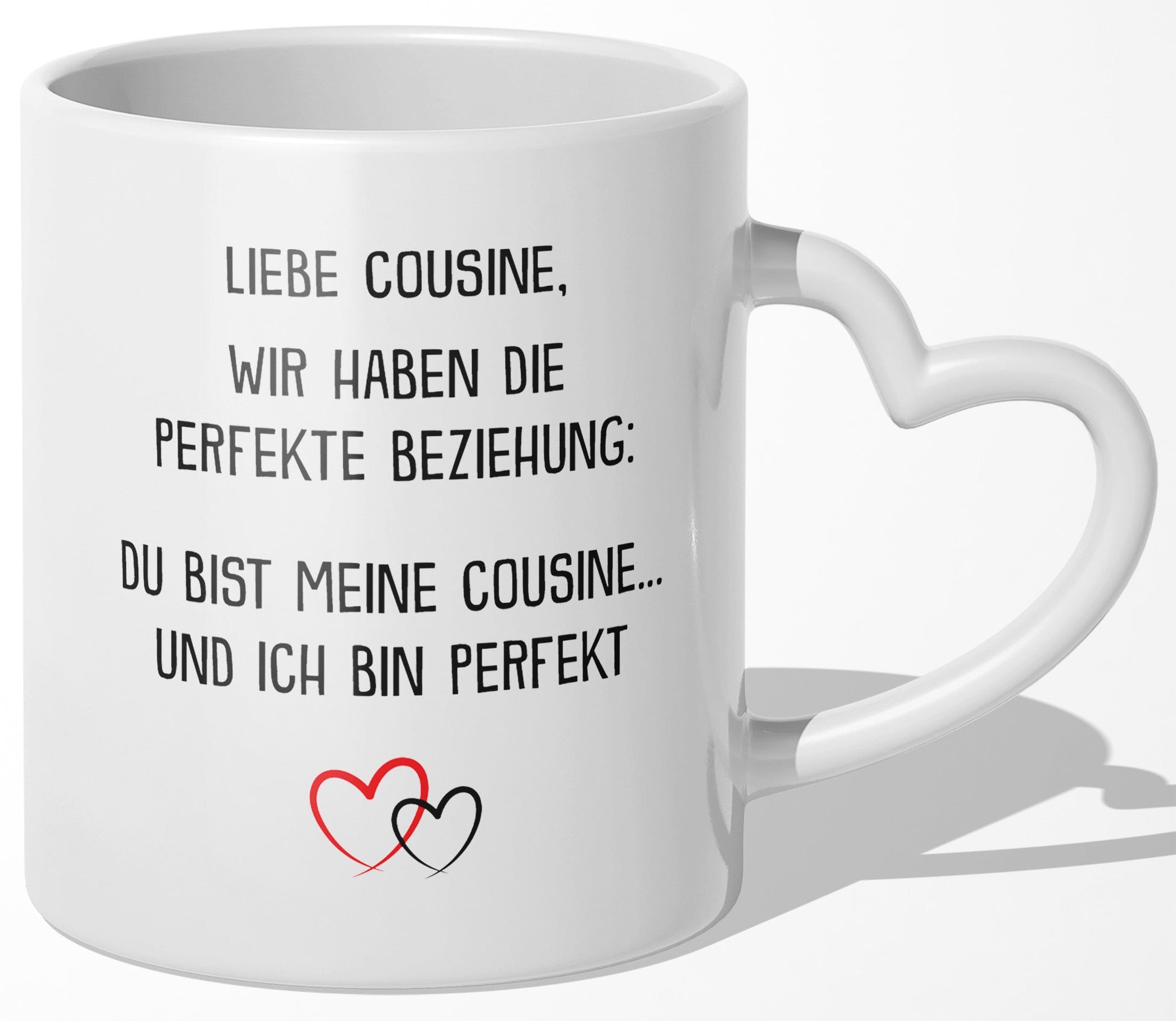 22Feels® Cousine Geschenk - Tasse mit Spruch (Herzhenkel, Weiss, 320ml)-Tasse Weiss Herzhenkel 320ml-22Feels
