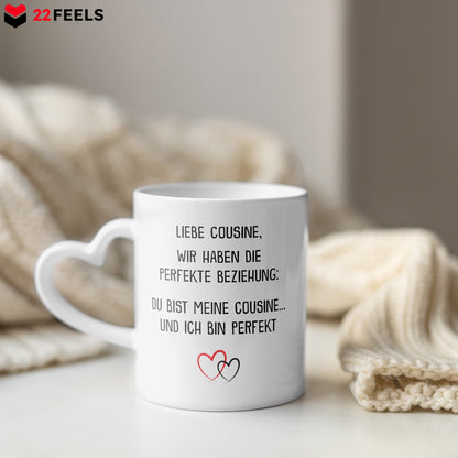22Feels® Cousine Geschenk - Tasse mit Spruch (Herzhenkel, Weiss, 320ml)-Tasse Weiss Herzhenkel 320ml-22Feels