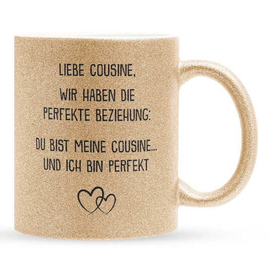 22Feels® Cousine Geschenk - Glitzertasse mit Spruch (Gold, 320ml)-Glitzertasse Gold 320ml-22Feels