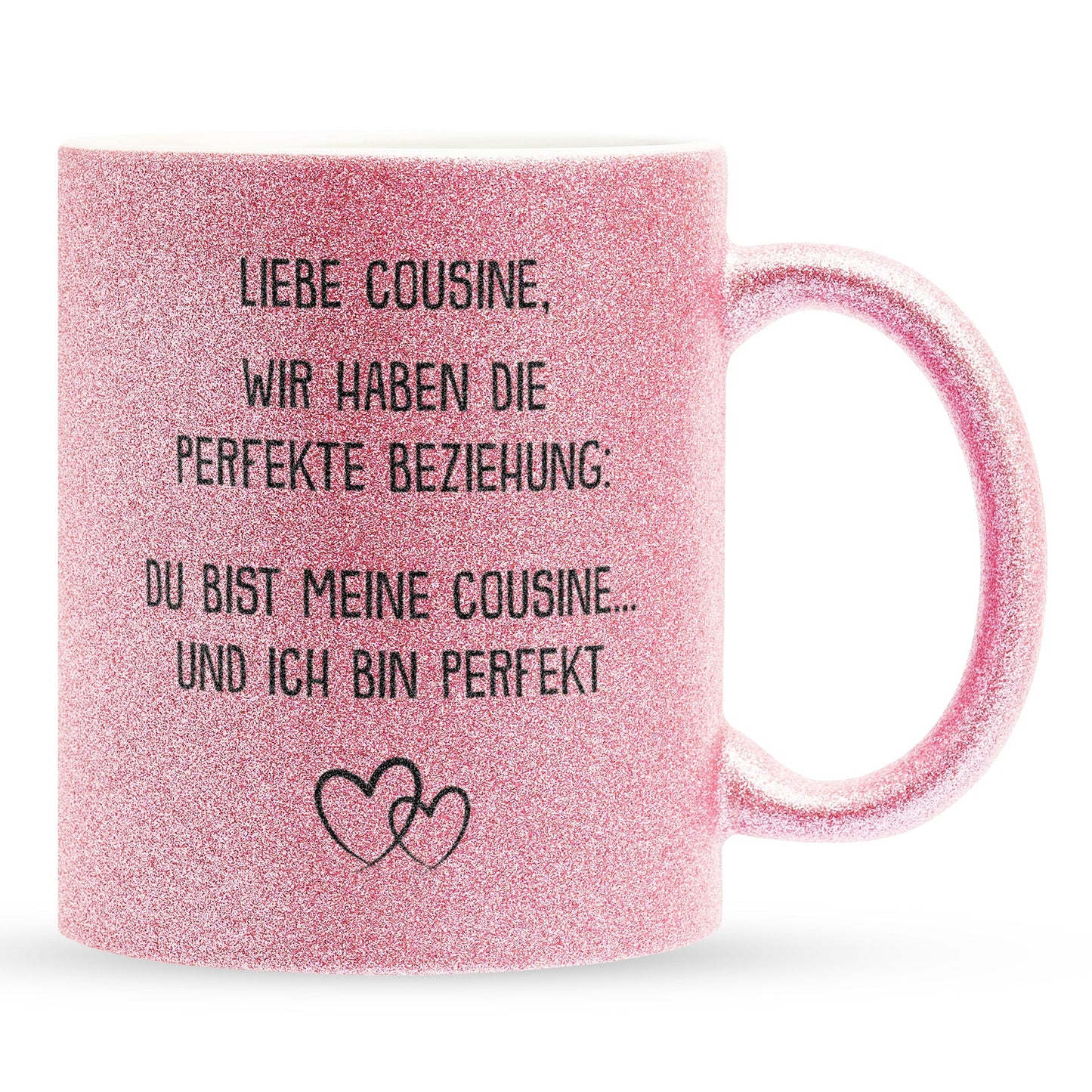 22Feels® Cousine Geschenk - Glitzertasse mit Spruch (Pink, 320ml)-Glitzertasse Pink 320ml-22Feels